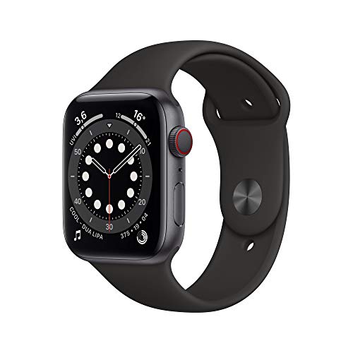 Apple Watch Series 6 (GPS + Cellular, 44 mm) Aluminiumgehäuse Space Grau, Sportarmband Schwarz
