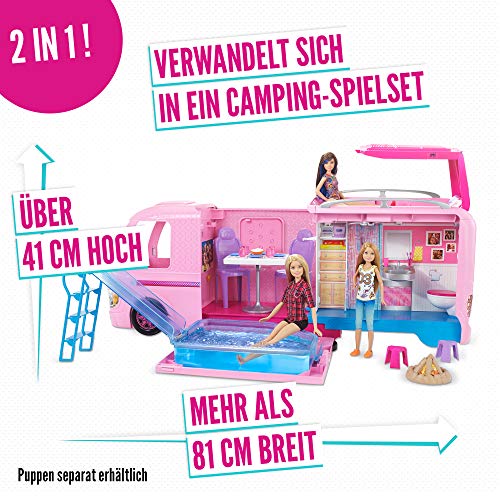 Mattel Barbie FBR34 Super Abenteuer Camper Puppen Camping Wohnwagen mit Zubehör 