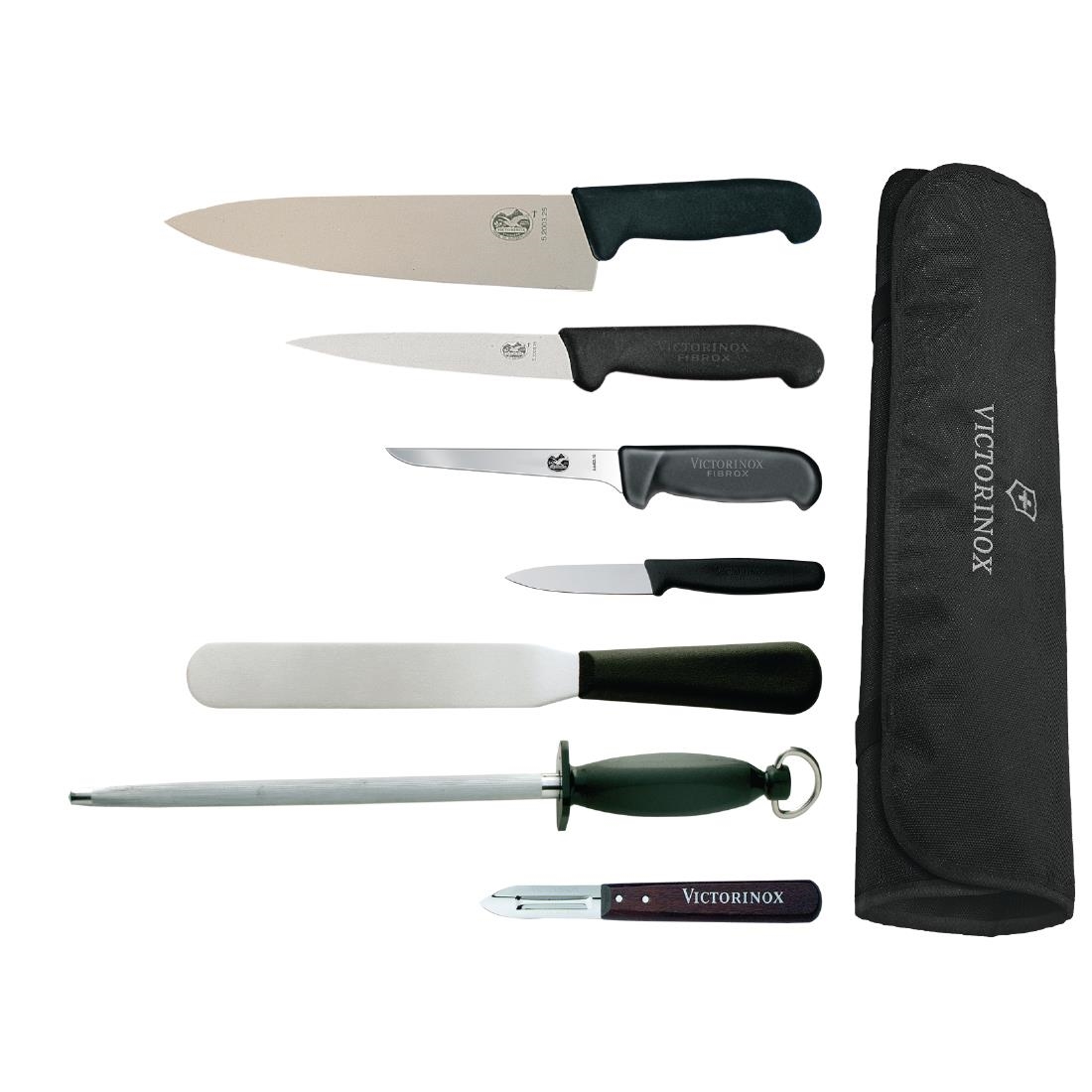 7-teiliges Messerset von Victorinox,Hygiplas und Vogue mit 21,5cm Kochmesser (Schwarz)
