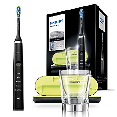 Philips Sonicare DiamondClean Elektrische Zahnbürste HX9359/89 - Schallzahnbürste mit 5 Putzprogrammen,Timer,USB-Reise-Ladeetui & Ladeglas - Schwarz