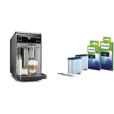 Saeco HD8975/01 GranBaristo Kaffeevollautomat, AquaClean, integrierte Milchkaraffe, silber, mit Rundum-Pflegeset