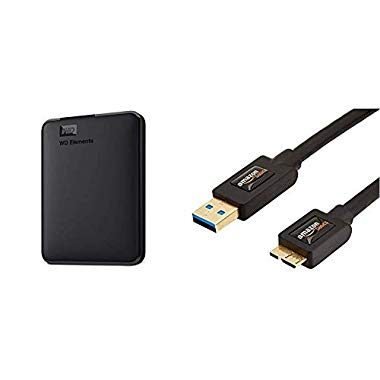 WD Elements Portable,Externe Festplatte - 1 TB - USB 3.0 - WDBUZG0010BBK-WESN & AmazonBasics USB 3.0-Kabel (1,8 m (Abwärtskompatibilität zu USB 2.0 und 1.1))