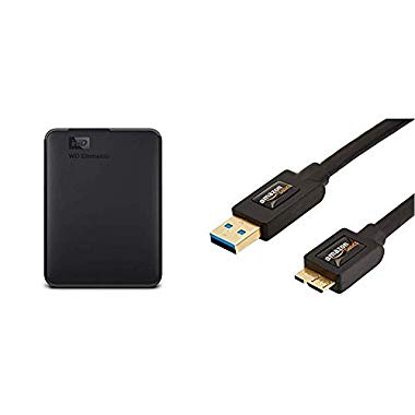 WD Elements Portable,Externe Festplatte - 750 GB - USB 3.0 - WDBUZG7500ABK-WESN & AmazonBasics USB-3.0-Kabel A-Stecker auf Micro-B-Stecker (0,9 m)