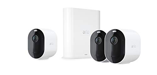 Arlo Pro3 Smart Home 3 kabellose 2K-HDR Überwachungskameras & Alarmanlage, Indoor/Outdoor, Farbnachtsicht, 160 Grad Blickwinkel, WLAN, 2-Wege Audio, Spotlight, Bewegungsmelder, - Weiß