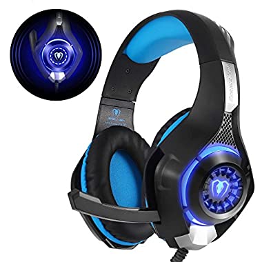 Beexcellent Gaming Headset für PS4 PC Xbox One, LED Licht Crystal Clarity Sound Professional Kopfhörer mit Mikrofon für Laptop Mac Handy Tablet Blau (Blue)