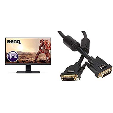 BenQ GL2580HM 62,23 cm (24,5 Zoll) Full HD LED Gaming Monitor (HDMI, Eye-Care, 1080p, 1ms Reaktionszeit) & AmazonBasics DVI-auf-DVI-Kabel (2 m) HDTV Auflösung bis 2560x1080, vergoldete Kontakte