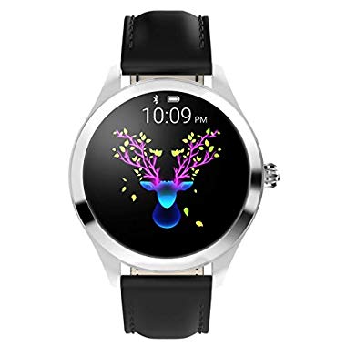 CUEYU Smart Watch KW10,Runder Touchscreen IP68 wasserdichte Smartwatch für Frauen, Fitness Tracker mit Herzfrequenz- und Schlaf-Pedometer, Armband Für IOS/Android (Schwarz)