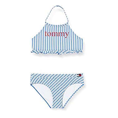 Tommy Hilfiger Mädchen Crop Top Bikini-Set, Blau (Seersucker Blue), 6-8 jahre