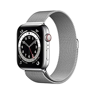 Apple Watch Series 6 (GPS + Cellular, 44 mm) Edelstahlgehäuse Silber, Milanaise Armband Silber