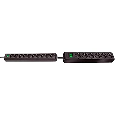 Brennenstuhl Eco-Line 10-fach Steckdosenleiste (schwarz & Eco-Line 6-fach Steckdosenleiste (Steckerleiste mit Kindersicherung, Schalter und 3m Kabel) schwarz)