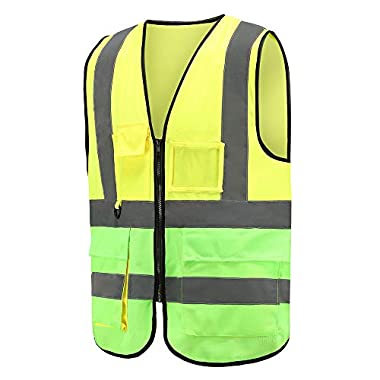 Mehrere Taschen, Mehrere Farben, hochsichtbare Warnweste Hohe Sichtbarkeit Warnweste Reflektierende Weste Reißverschluss EN ISO 20471 (M, G&G)