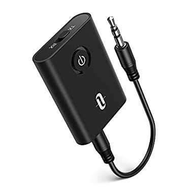 TaoTronics Bluetooth Adapter Audio 5.0 Transmitter Empfänger 2 in 1 Sender / Receiver Adapter mit 3,5mm Audio Kabel für Kopfhörer HiFi Lautsprecher Radio Auto TV PC Laptop Tablet MP3 /MP4 (schwarz)