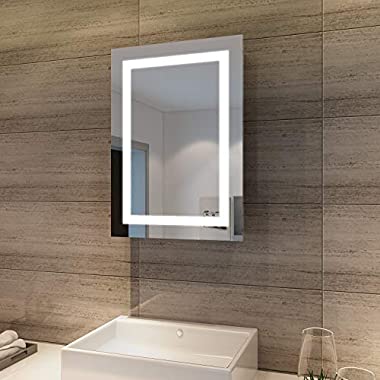 SONNI LED Spiegelschrank 70 x 50 x 13 cm Hochglanz Badezimmerspiegel - Badschrank mit Schiebetürr, mit Antibeschlag-Funktion (Typ 2 Kippschalter+Beschlagfrei)